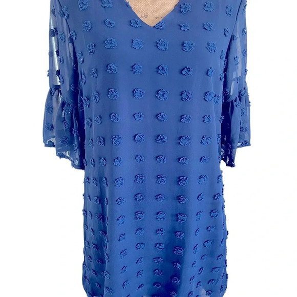 Navy Blue Textured Polka Dot Fully Lines Dress M - Picture 5 of 8